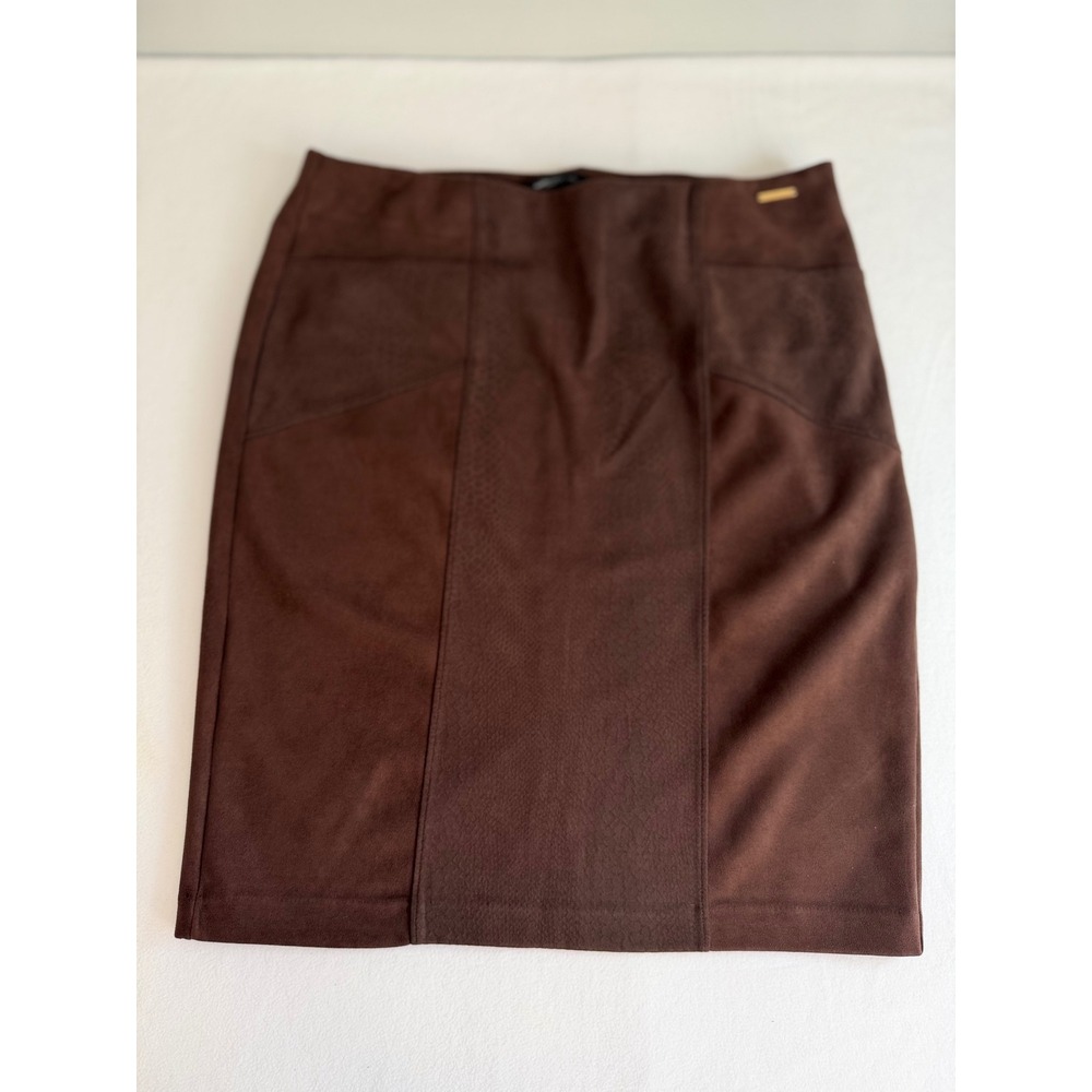 Marc New York Skirt Womens XL Brown Faux Suede Snakeskin Pencil Classic Office